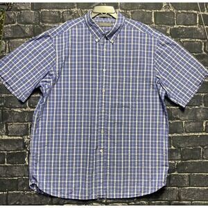 Daniel Cremieux Signature Shirt Mens XL Blue White Button Up Short Sleeve Cotton